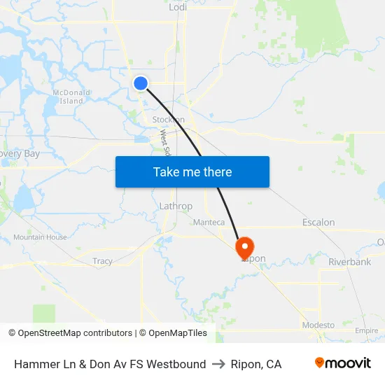 Hammer Ln & Don Av FS Westbound to Ripon, CA map