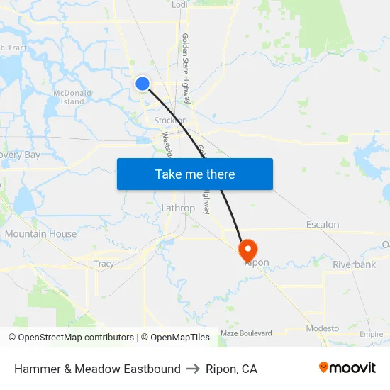 Hammer & Meadow Eastbound to Ripon, CA map