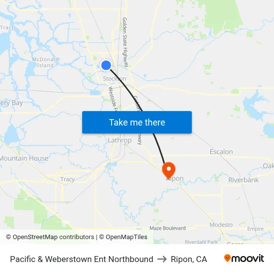 Pacific & Weberstown Ent Northbound to Ripon, CA map