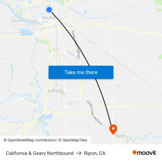 California & Geary Northbound to Ripon, CA map
