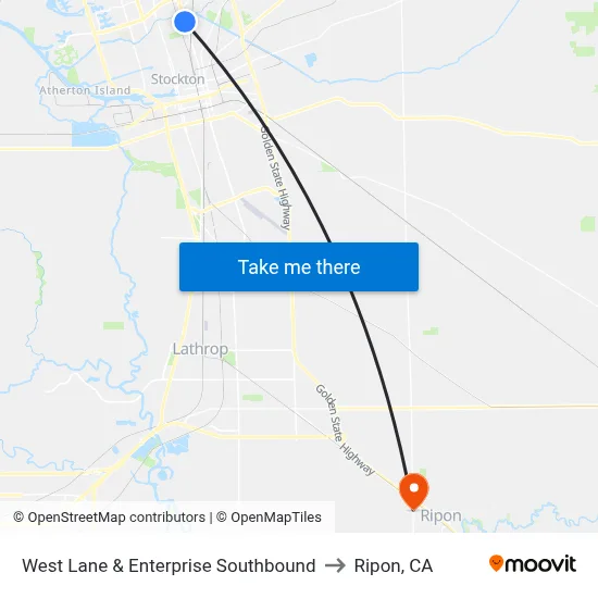 West Lane & Enterprise Southbound to Ripon, CA map