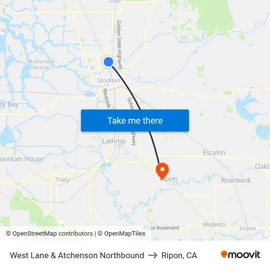 West Lane & Atchenson Northbound to Ripon, CA map