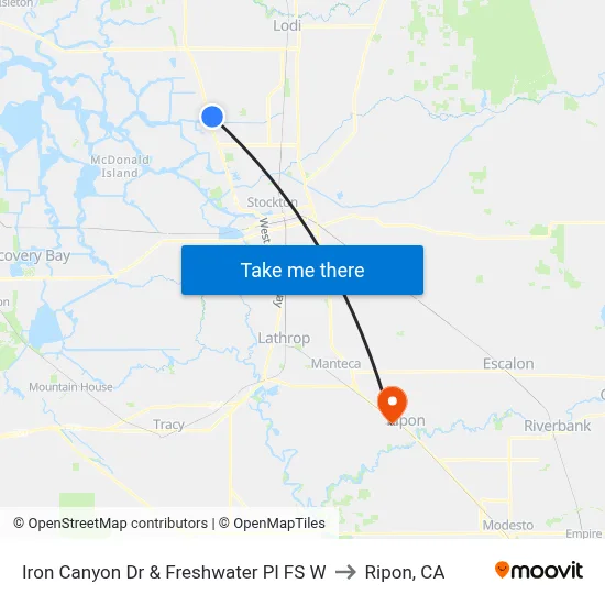 Iron Canyon Dr & Freshwater Pl FS W to Ripon, CA map