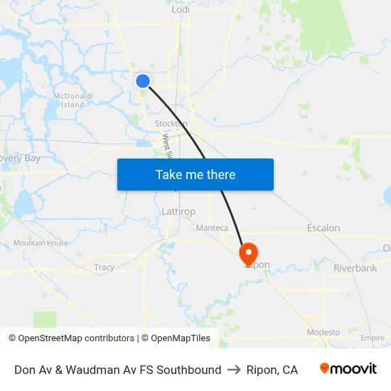 Don Av & Waudman Av FS Southbound to Ripon, CA map