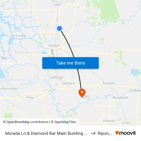 Morada Ln & Diamond Bar Main Building Eastbound to Ripon, CA map