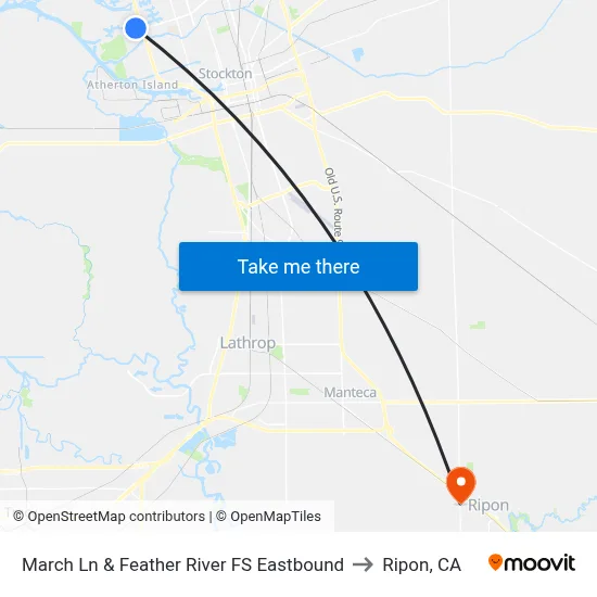 March Ln & Feather River FS Eastbound to Ripon, CA map