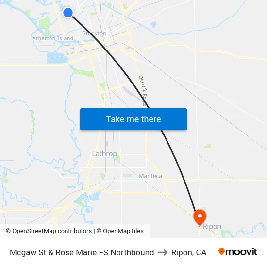 Mcgaw St & Rose Marie FS Northbound to Ripon, CA map