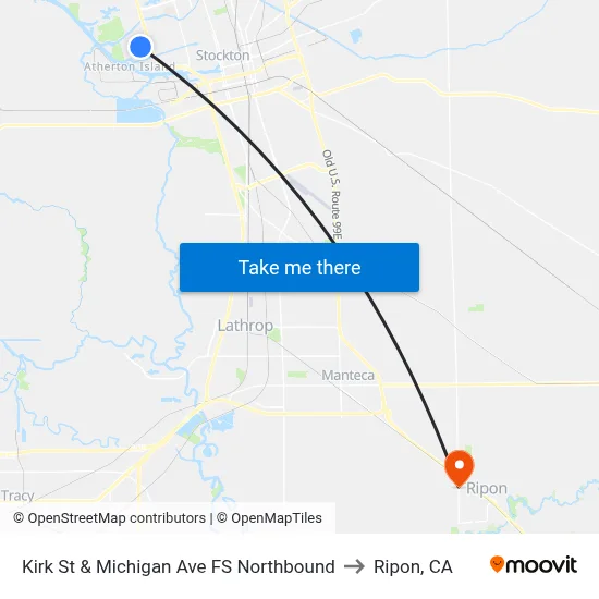 Kirk St & Michigan Ave FS Northbound to Ripon, CA map