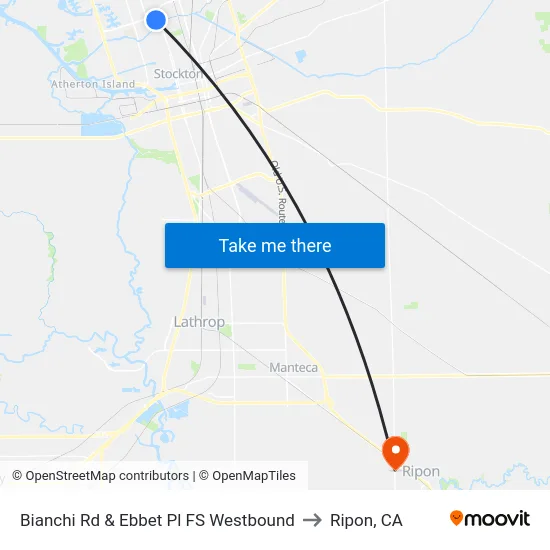 Bianchi Rd & Ebbet Pl FS Westbound to Ripon, CA map