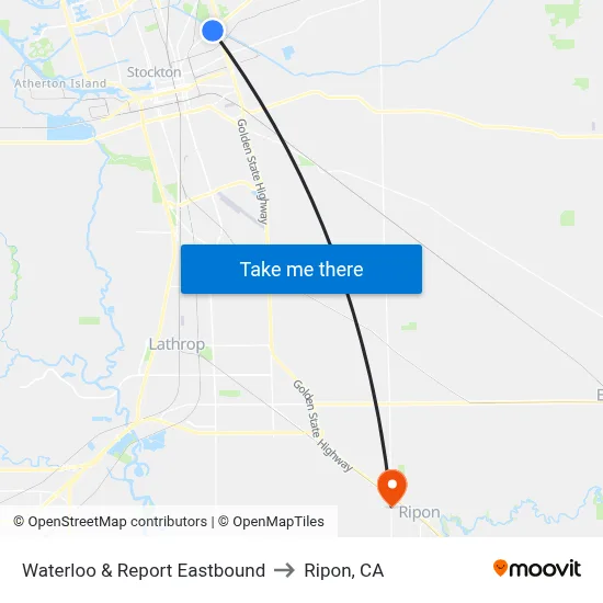 Waterloo & Report Eastbound to Ripon, CA map