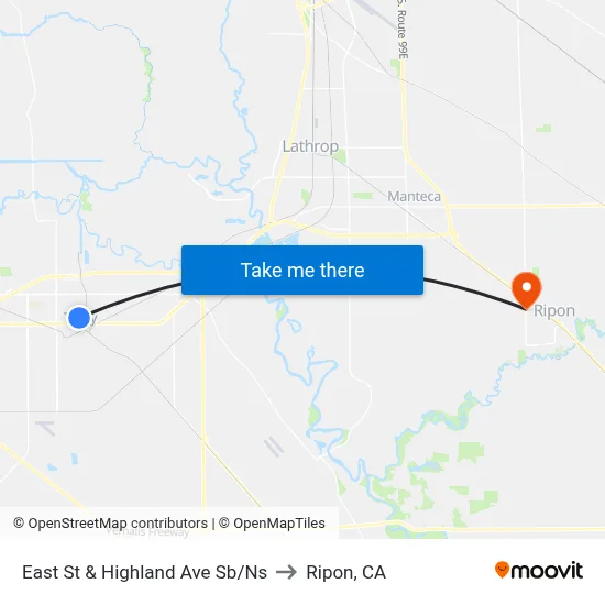 East St & Highland Ave Sb/Ns to Ripon, CA map