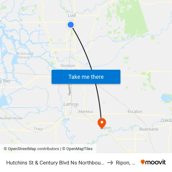 Hutchins St & Century Blvd Ns Northbound to Ripon, CA map