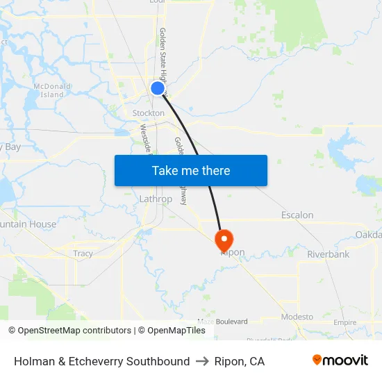 Holman & Etcheverry Southbound to Ripon, CA map
