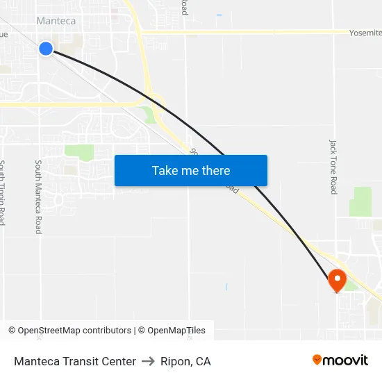 Manteca Transit Center to Ripon, CA map