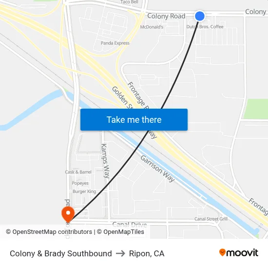 Colony & Brady Southbound to Ripon, CA map
