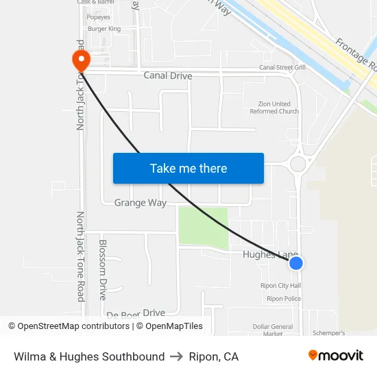 Wilma & Hughes Southbound to Ripon, CA map
