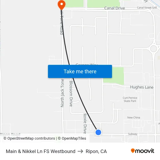 Main & Nikkel Ln FS Westbound to Ripon, CA map