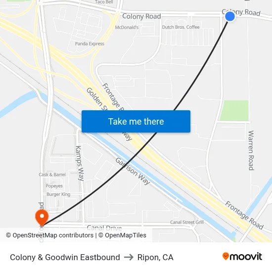 Colony & Goodwin Eastbound to Ripon, CA map