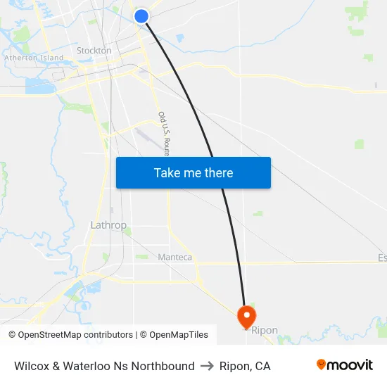 Wilcox & Waterloo Ns Northbound to Ripon, CA map