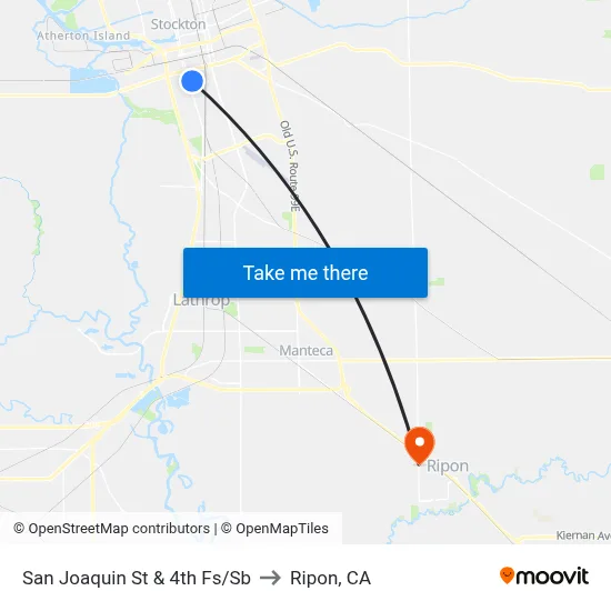 San Joaquin St & 4th Fs/Sb to Ripon, CA map