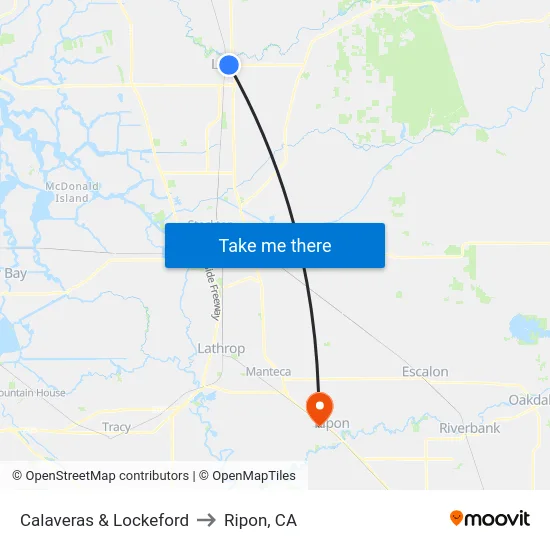 Calaveras & Lockeford to Ripon, CA map