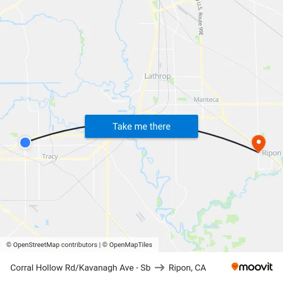 Corral Hollow Rd/Kavanagh Ave - Sb to Ripon, CA map