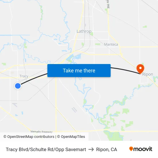 Tracy Blvd/Schulte Rd/Opp Savemart to Ripon, CA map