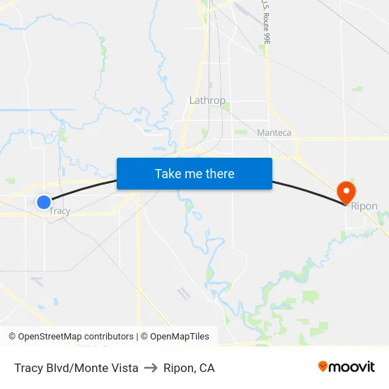 Tracy Blvd/Monte Vista to Ripon, CA map