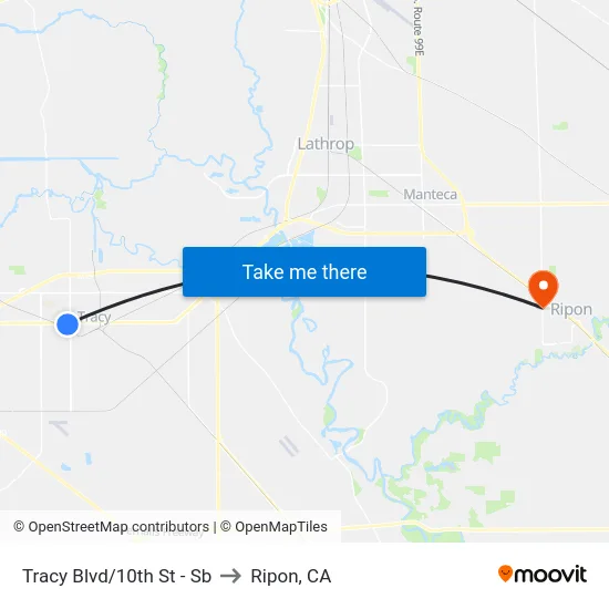 Tracy Blvd/10th St - Sb to Ripon, CA map