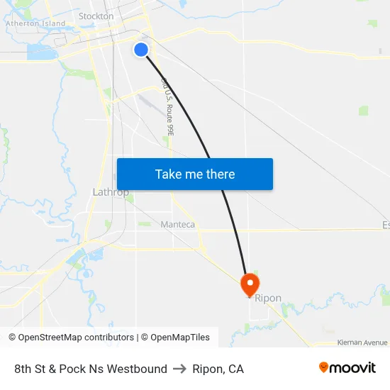 8th St & Pock Ns Westbound to Ripon, CA map