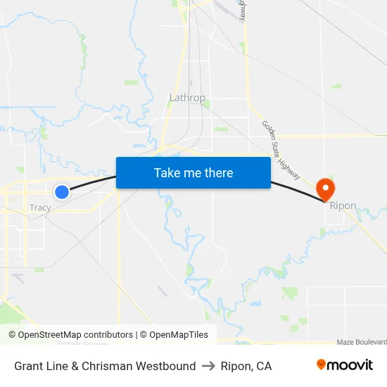 Grant Line & Chrisman Westbound to Ripon, CA map