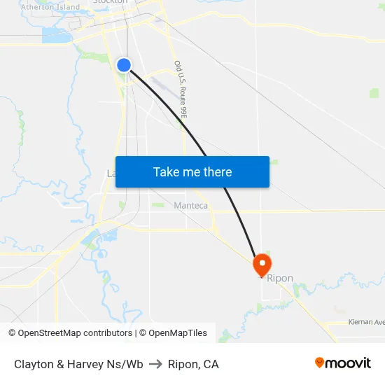 Clayton & Harvey Ns/Wb to Ripon, CA map