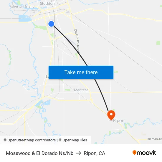 Mosswood & El Dorado Ns/Nb to Ripon, CA map