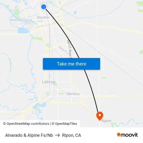 Alvarado & Alpine Fs/Nb to Ripon, CA map