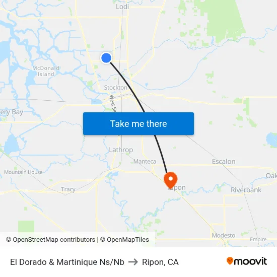 El Dorado & Martinique Ns/Nb to Ripon, CA map