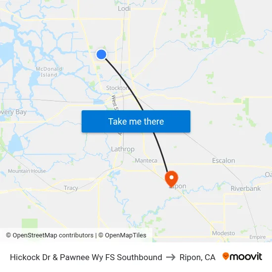 Hickock Dr & Pawnee Wy FS Southbound to Ripon, CA map