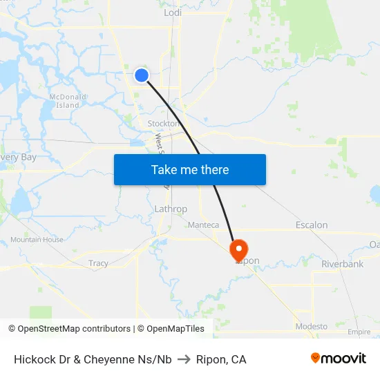 Hickock Dr & Cheyenne Ns/Nb to Ripon, CA map