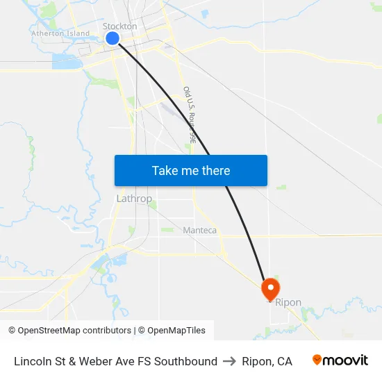 Lincoln St & Weber Ave FS Southbound to Ripon, CA map