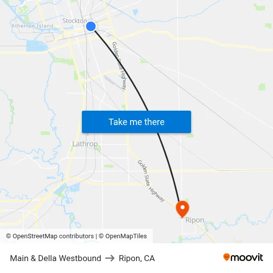 Main & Della Westbound to Ripon, CA map
