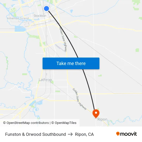 Funston & Orwood Southbound to Ripon, CA map