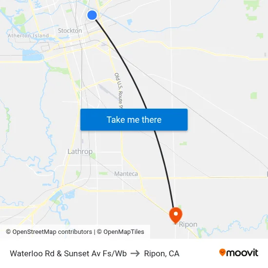 Waterloo Rd & Sunset Av Fs/Wb to Ripon, CA map