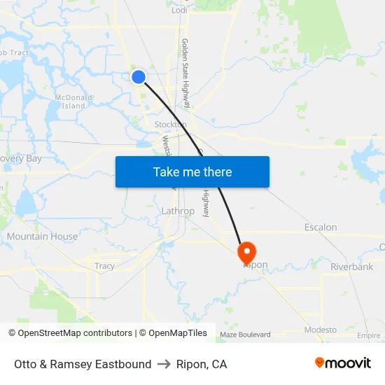 Otto & Ramsey Eastbound to Ripon, CA map