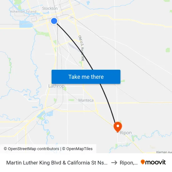 Martin Luther King Blvd & California St Ns Westbound to Ripon, CA map