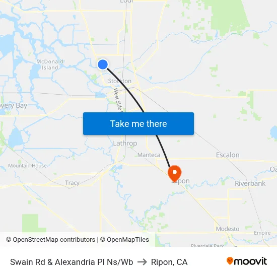 Swain Rd & Alexandria Pl Ns/Wb to Ripon, CA map
