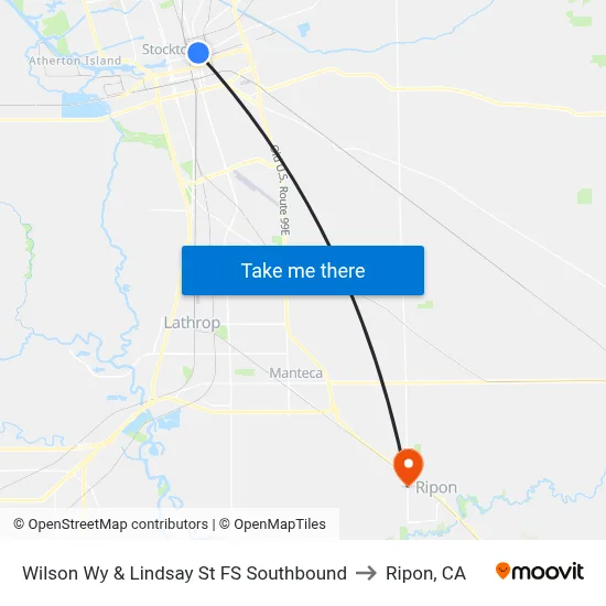 Wilson Wy & Lindsay St FS Southbound to Ripon, CA map