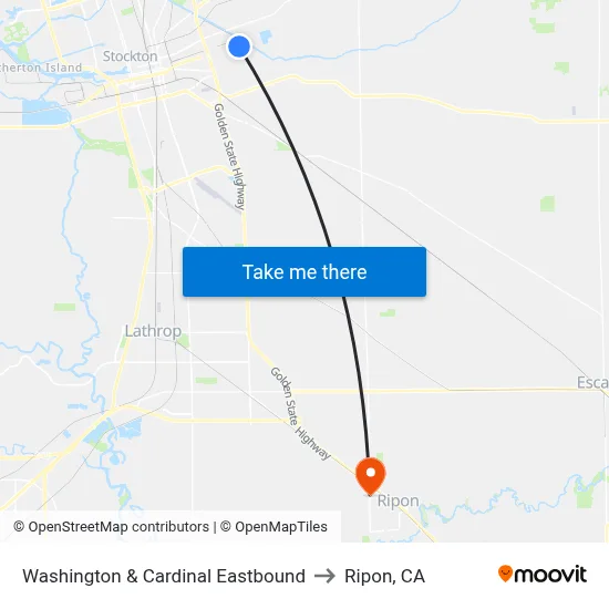 Washington & Cardinal Eastbound to Ripon, CA map