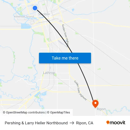Pershing & Larry Heller Northbound to Ripon, CA map