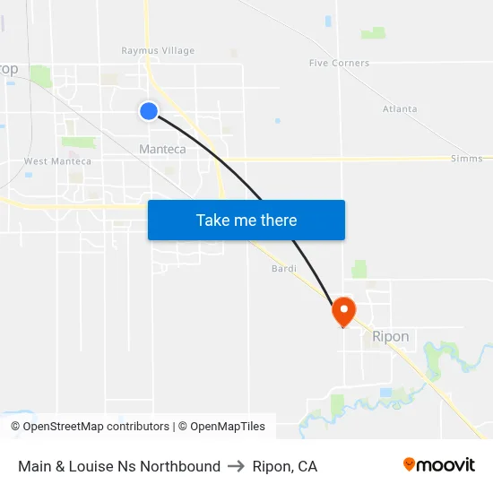 Main & Louise Ns Northbound to Ripon, CA map