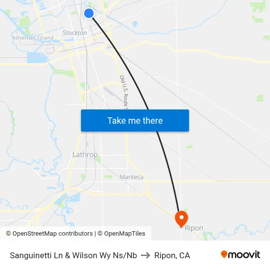 Sanguinetti Ln & Wilson Wy Ns/Nb to Ripon, CA map