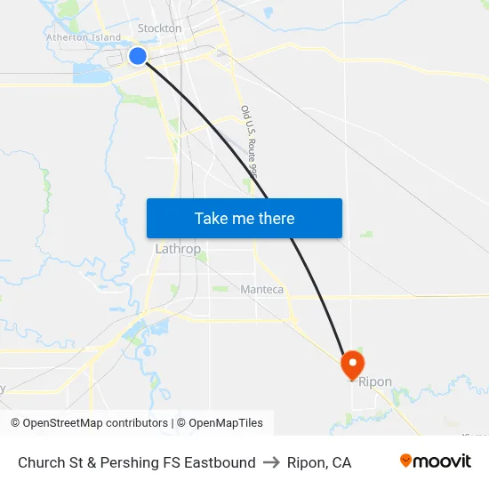 Church St & Pershing FS Eastbound to Ripon, CA map